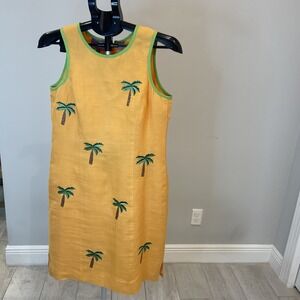 COJ Laing Size 6 Women's Palm Tree Dress Linen Two Small Imperfections
